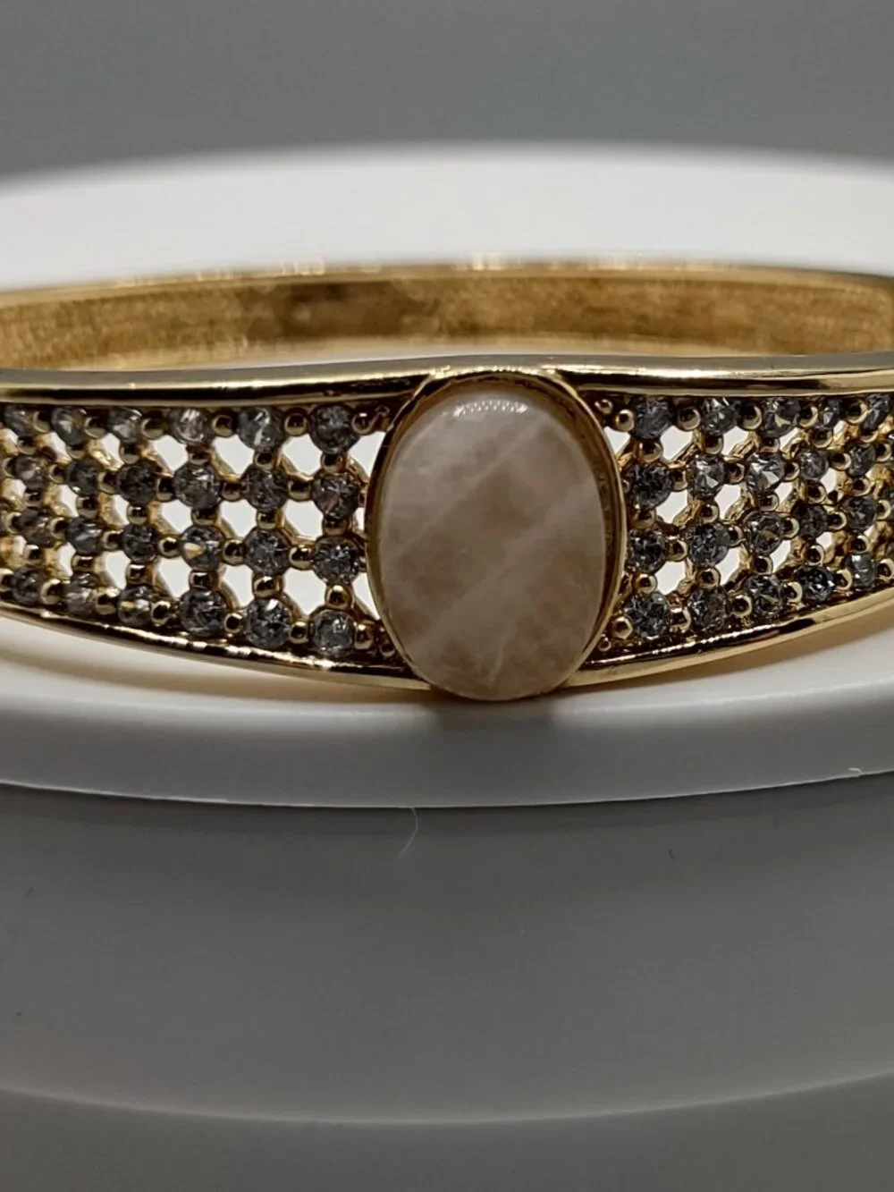 Bangle Bracelet -Peach Iolite Stone + CZs- Sterling Silver 925-Gold Vermeil